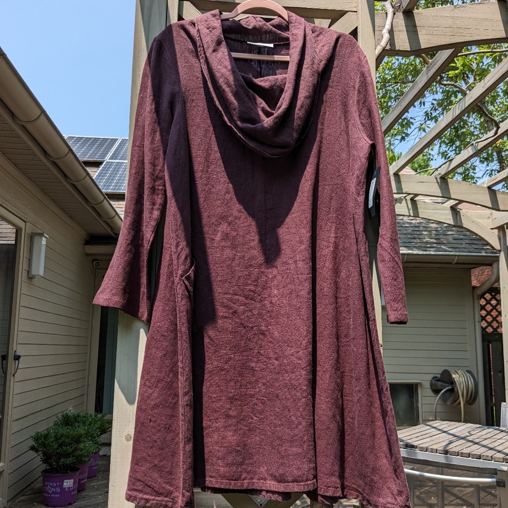 Bryn Walker Nolan linen dress, deep brownish burgundy, oversized XS, NWT